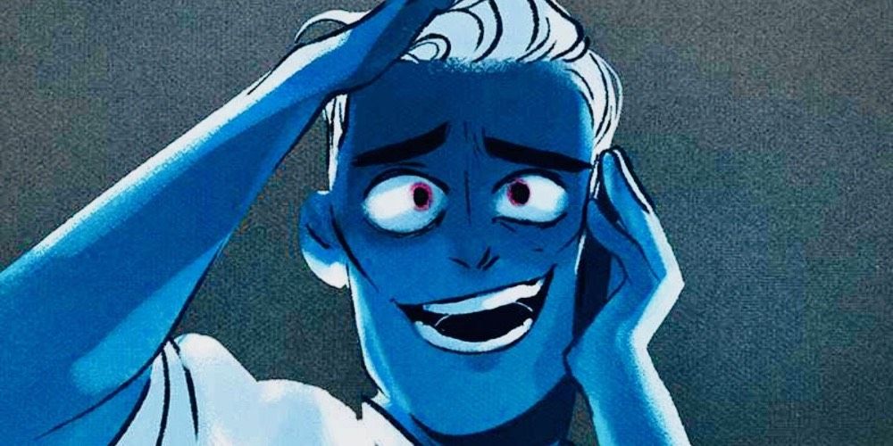 Hades anxiously talking on the phone in Lore Olympus.