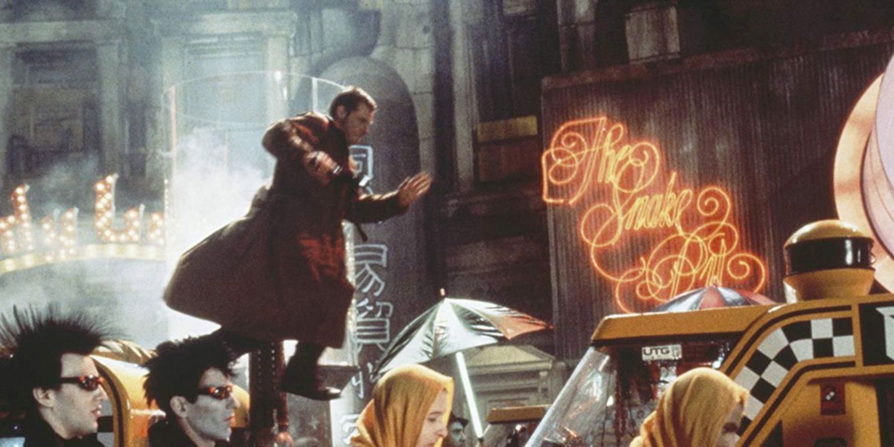 Harrison Ford plays blade runner Rick Deckard, during rush hour in LA
