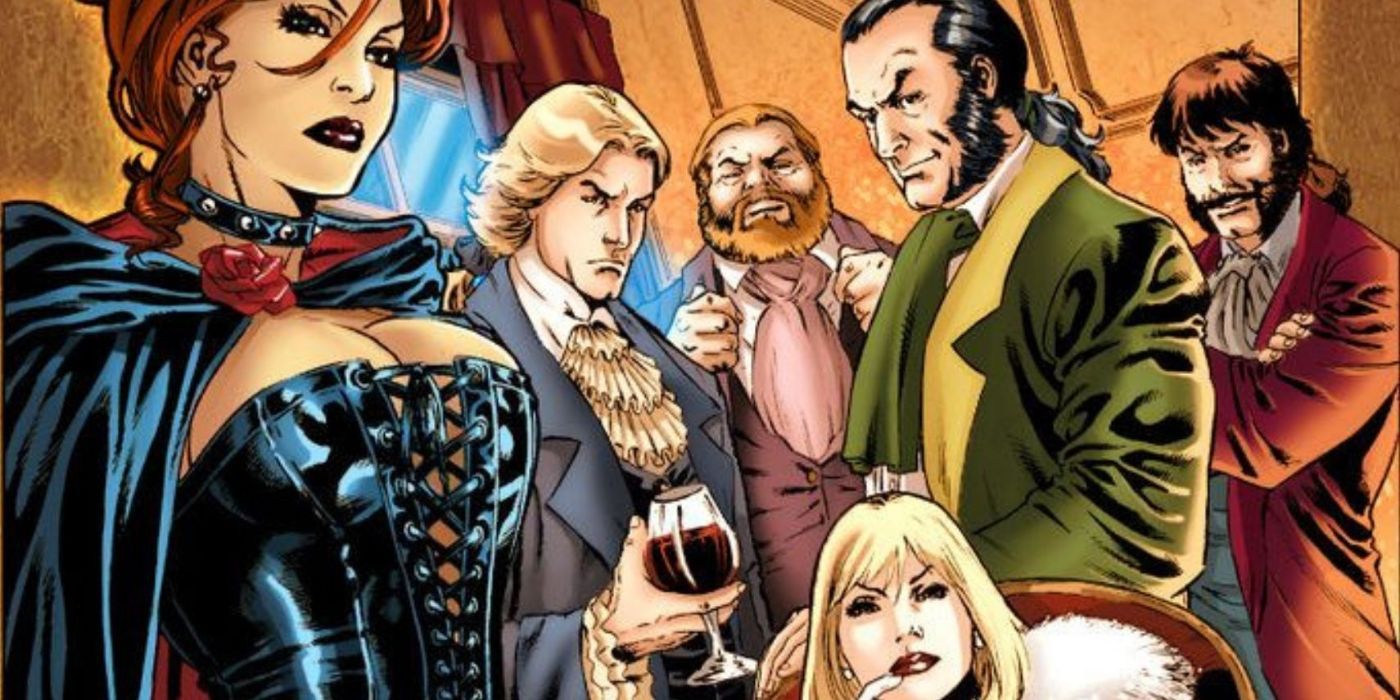 The Hellfire Club with the Black Queen, Emma Frost, and Sebastian Shaw in Marvel Comics