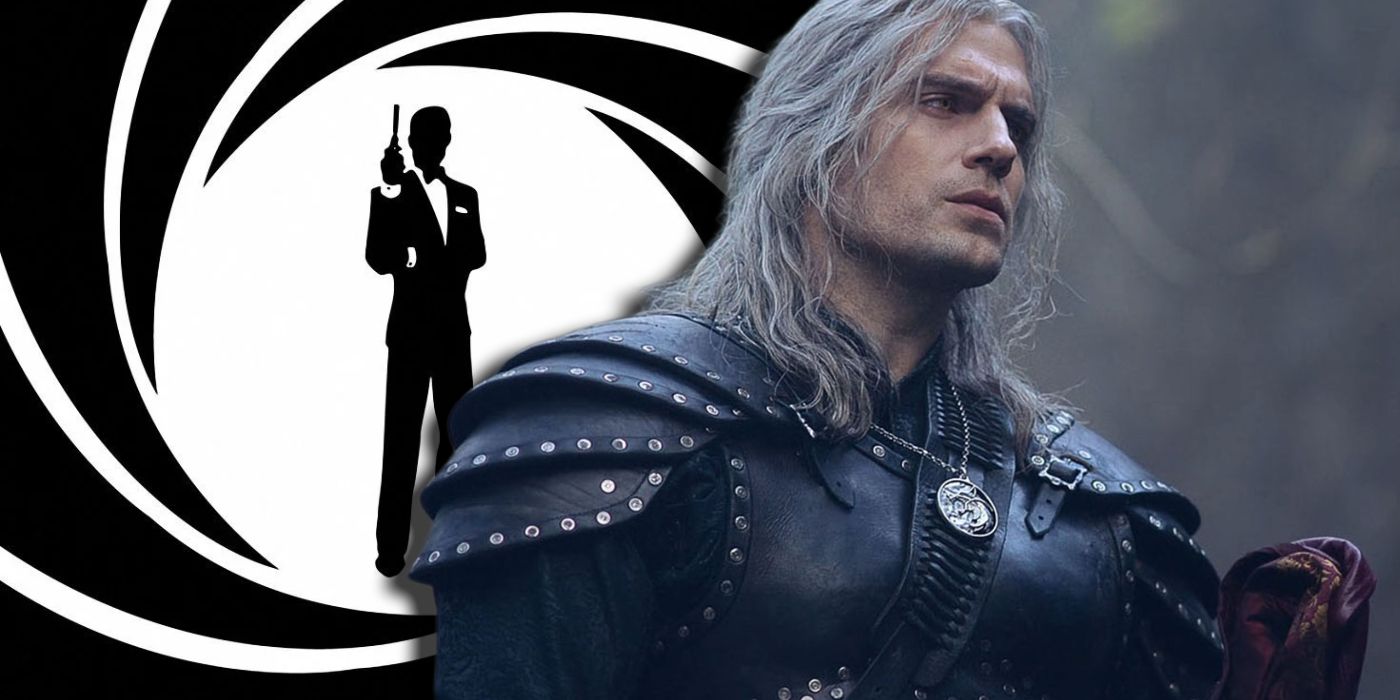 Henry Cavill as The Witcher backed up by the official James Bond logo