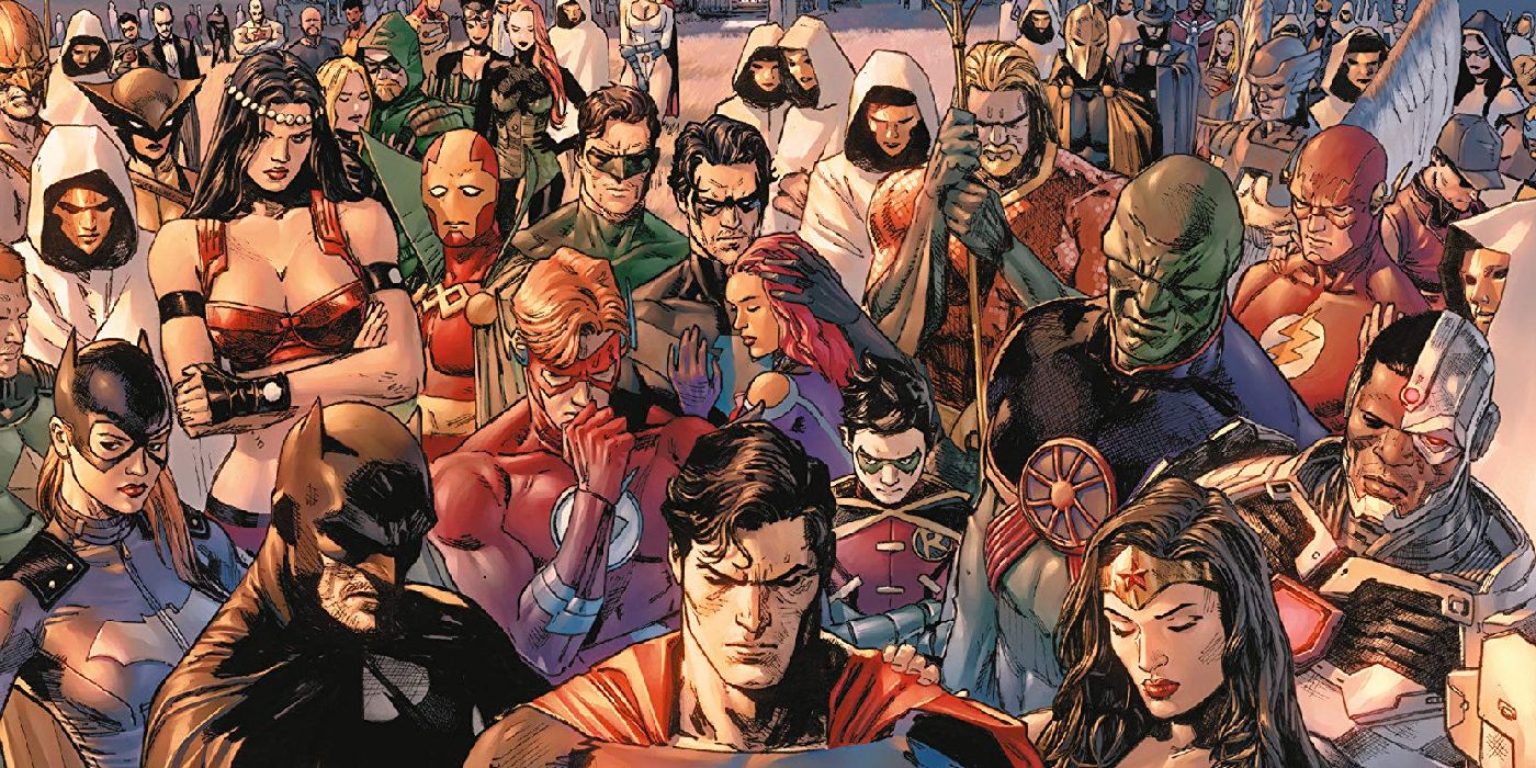 Several of DC's classic superheroes united in Heroes in Crisis cover