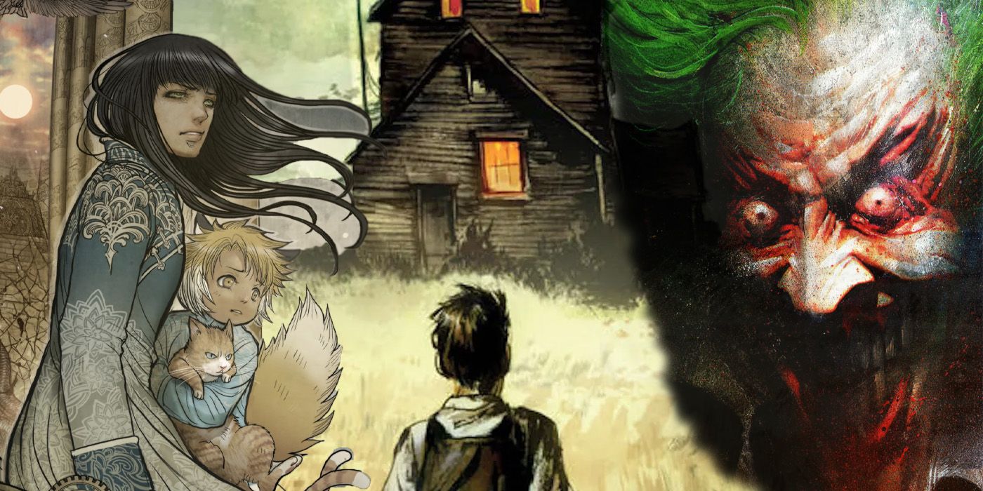 Collage of images from Monstress, Arkham Asylum, and Freaks of the Heartland
