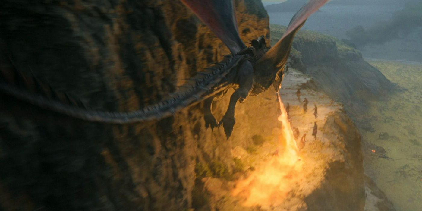 A dragon rider launching fire at an army in A Song of Ice and Fire