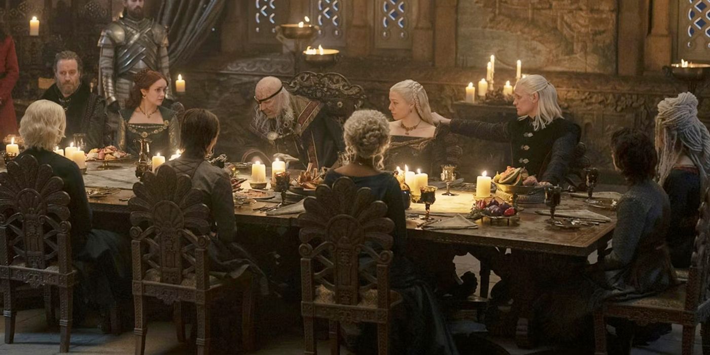 Viserys having a family dinner in House of the Dragon