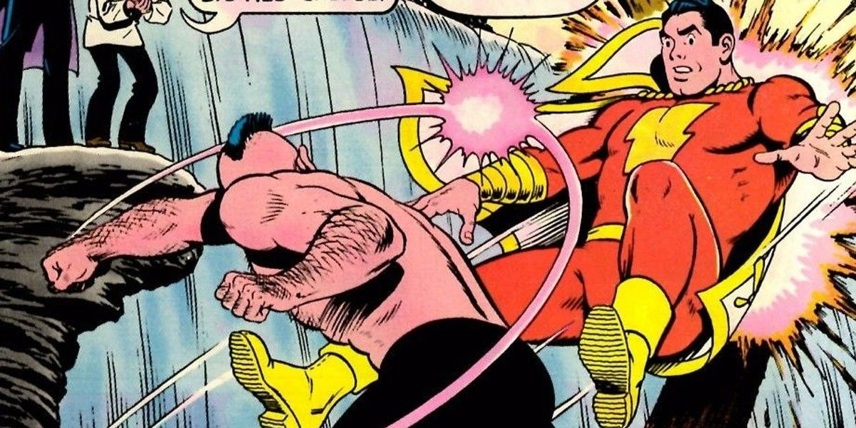 Ibac punching Shazam in DC Comics