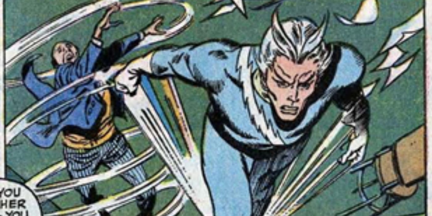 Quicksilver runs past Avengers butler Jarvis in Marvel Comics