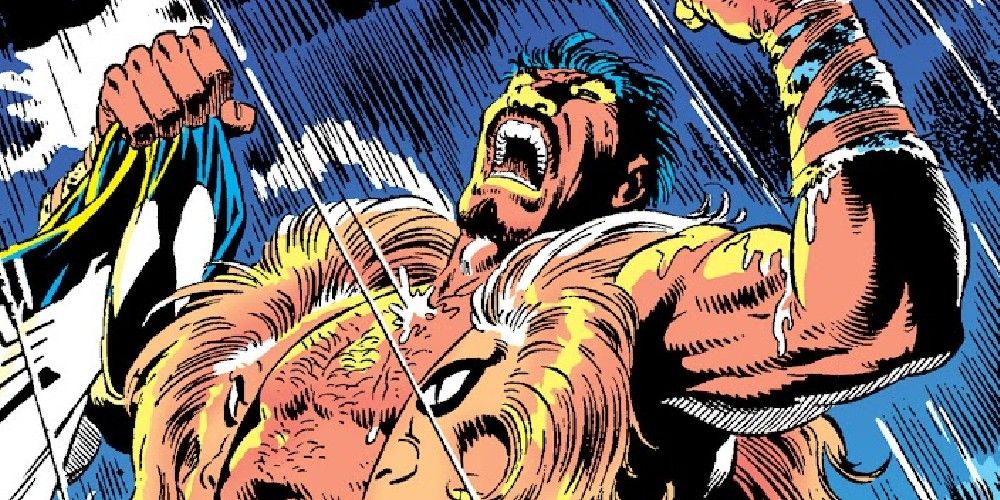 Kraven defeats Spider-Man in Kraven's Last Hunt from Marvel Comics.
