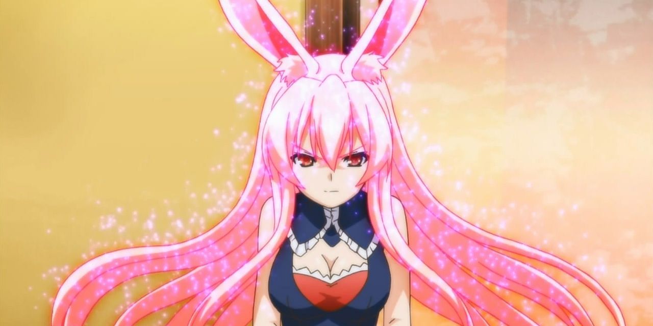 Kurousagi from the Problem Children Are Coming From Another World, Aren't They anime turning pink with anger