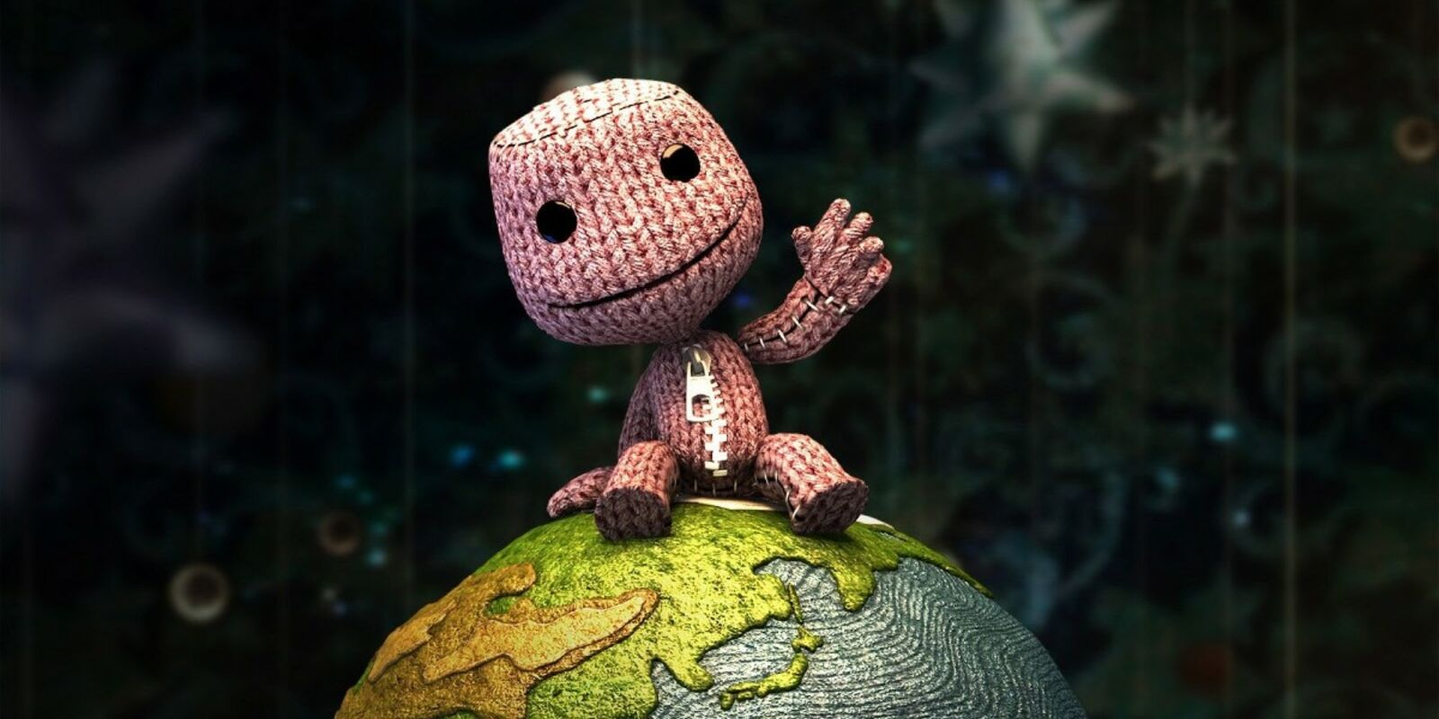 LittleBigPlanet Sackboy sentado em um globo.