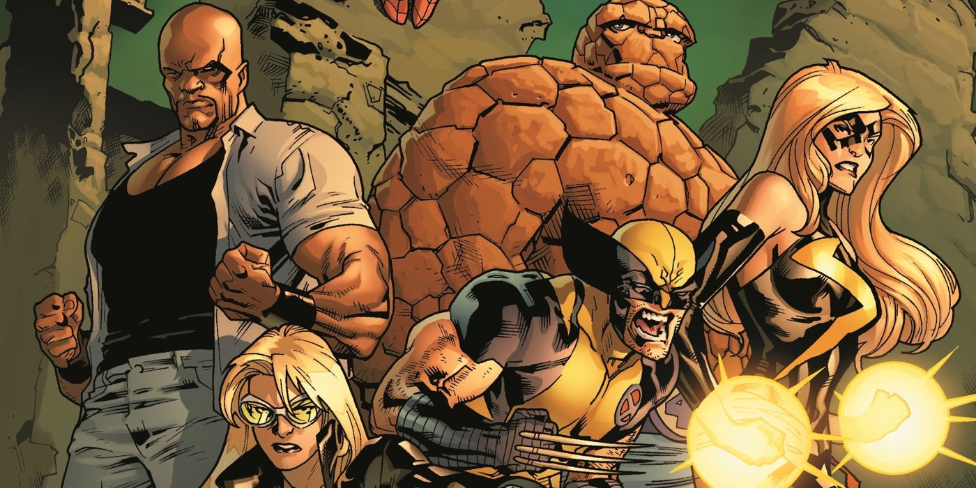 Luke Cage's New Avengers, including Mockingbird, Wolverine, The Thing, and Captain Marvel, in Marvel Comics