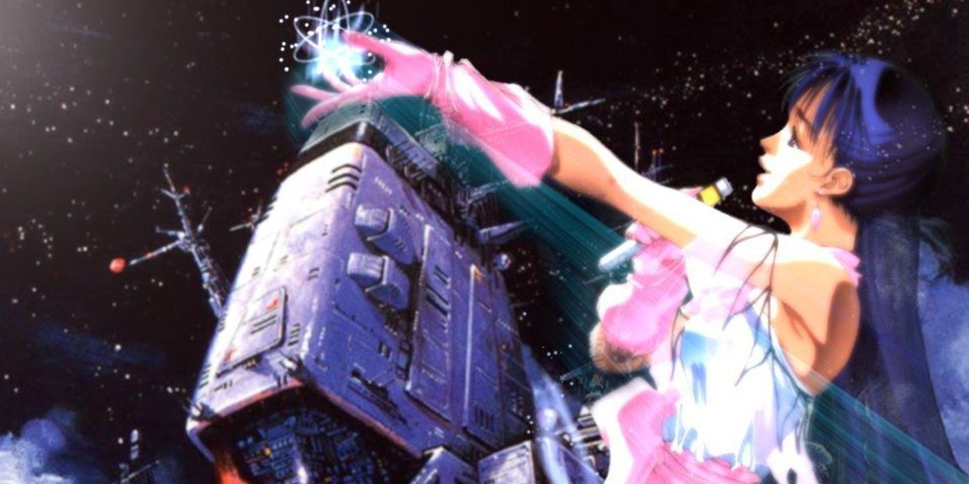 Lynn performs on the battlefield in Super Dimension Fortress Macross