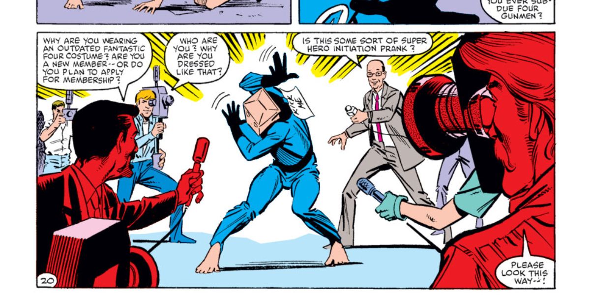 The Bombastic Bag-Man hounded by reporters in Marvel Comics