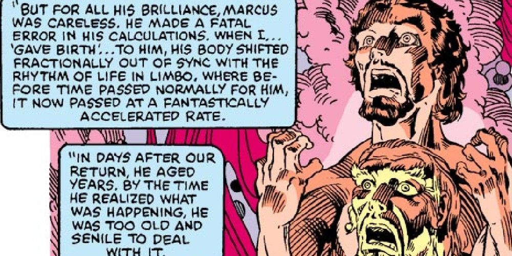 Marcus Immortus dies of old age in Avengers Annual 10