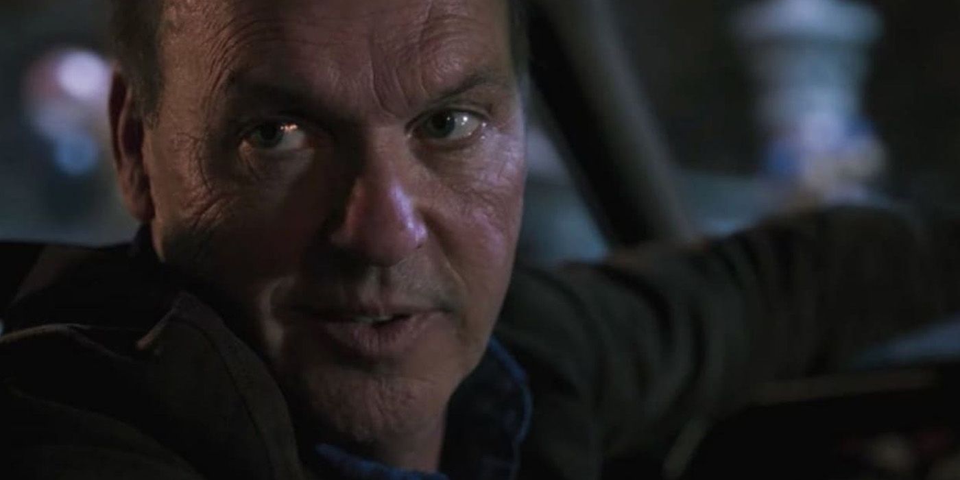 Michael Keaton as Vulture in Spider-Man: Homecoming threatening Peter Parker