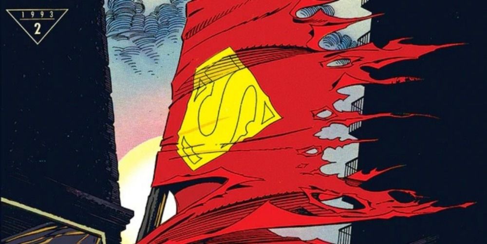 Superman's torn cape as a flag in The Death of Superman 