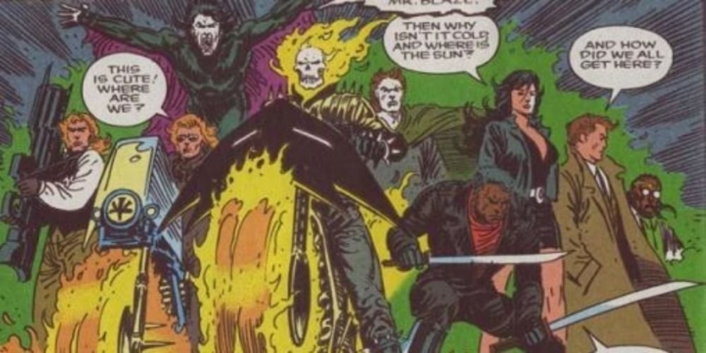 With ghost rider at the helm, a bunch of different marvel monsters are behind him