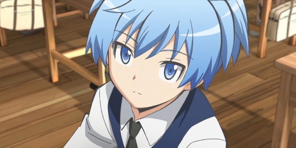 Nagisa Shiota at a desk in Class 3-E in Assassination Classroom.