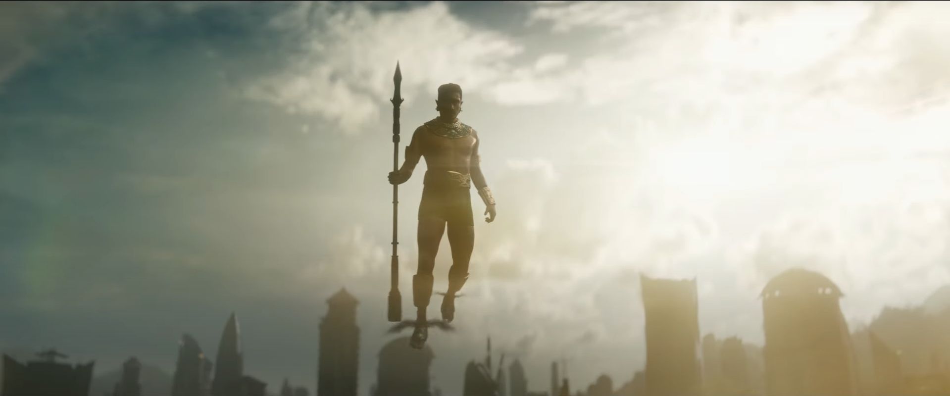 Namor flies above Wakanda with his ankle wings in Wakanda Forever