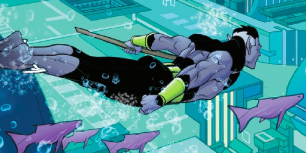 An older Namor swimming through Atlantis in Namor: Conquered Shores #1