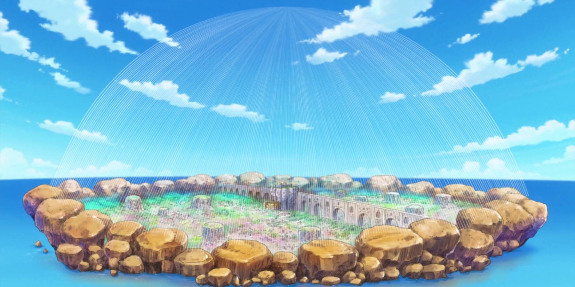 Imprisoned Island during the War of Dressrosa in One Piece.