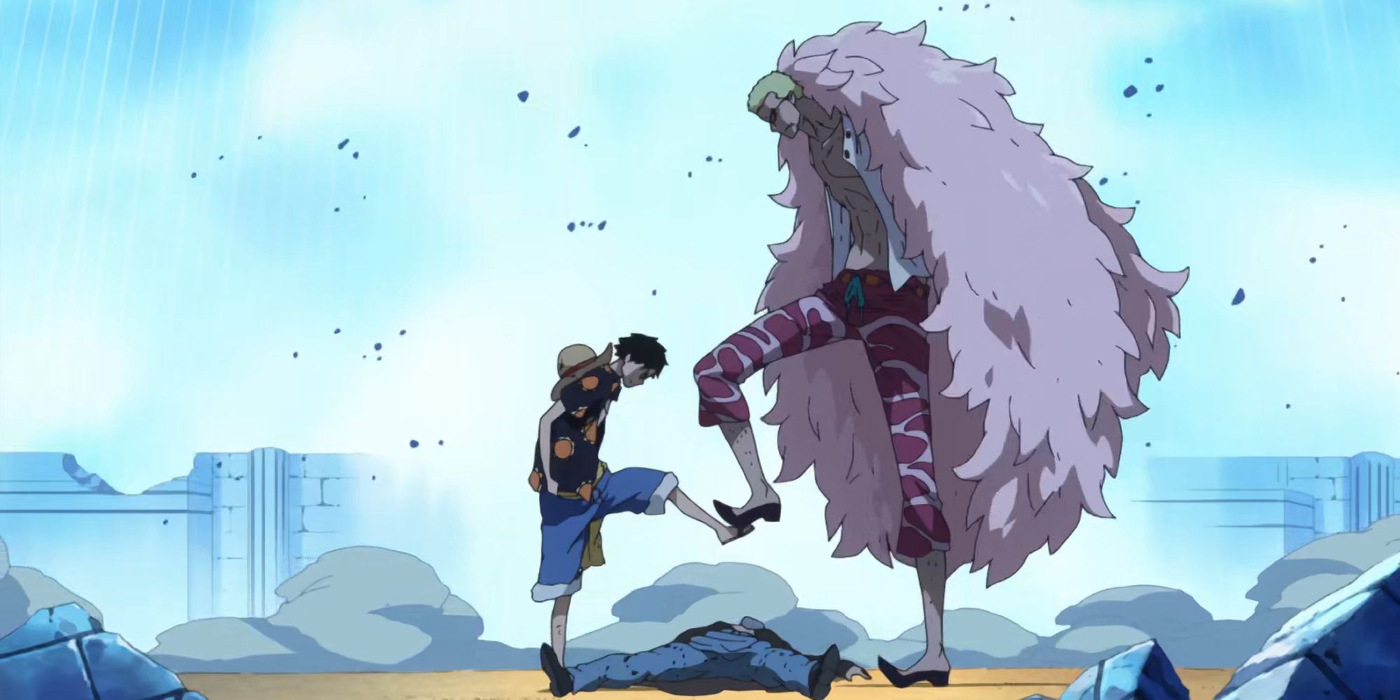 Luffy Stopping Doflamingo From Hurting Law in One Piece