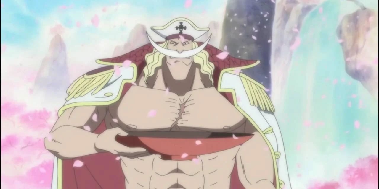 Whitebeard holding a bowl with a scar on his chest in One Piece