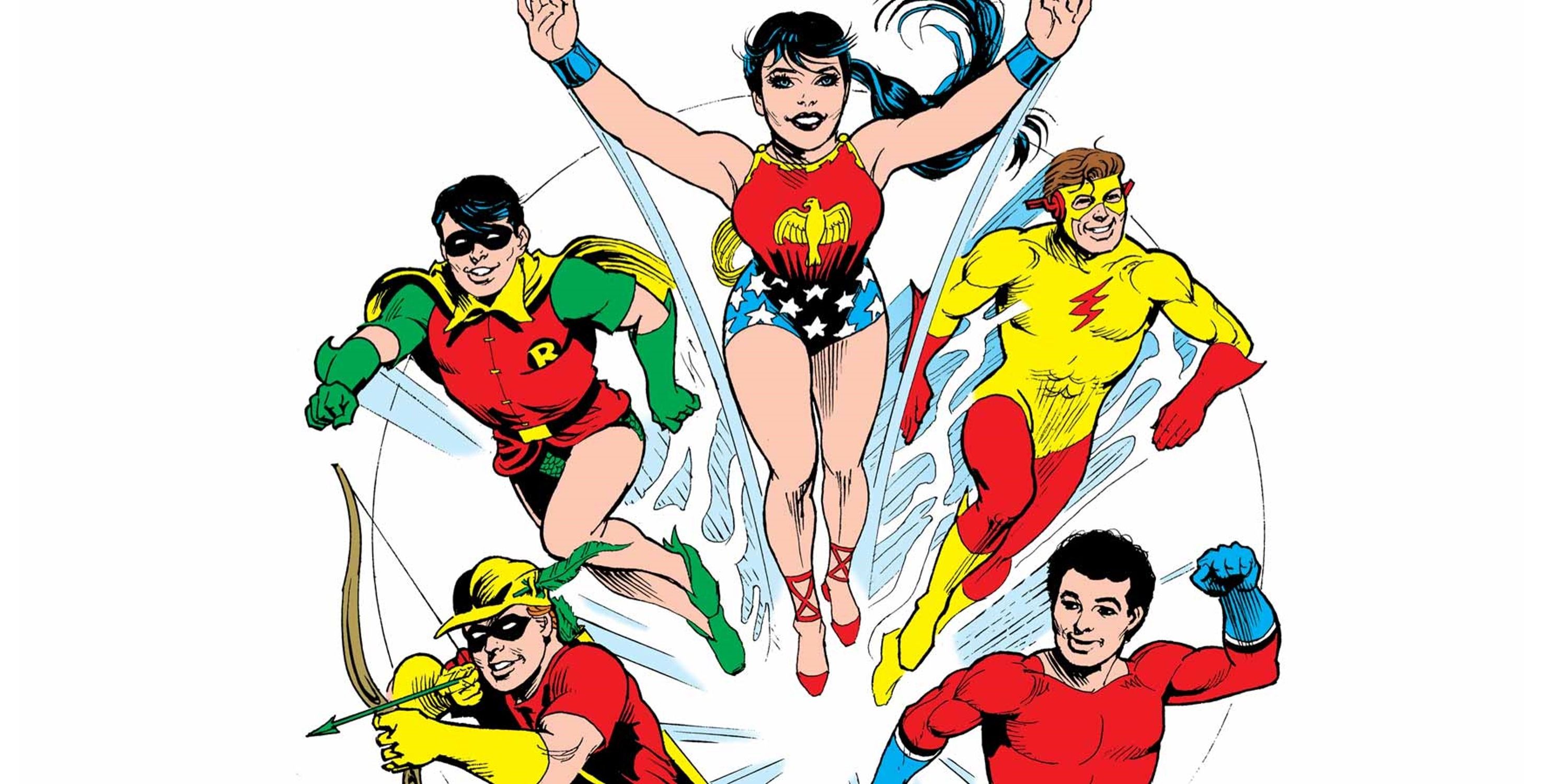 The Original Teen Titans in DC Comics: Donna Troy (Wonder Girl) Dick Grayson (Robin) Wally West (Kid Flash) Roy Harper (Speedy) Garth (Aqualad)