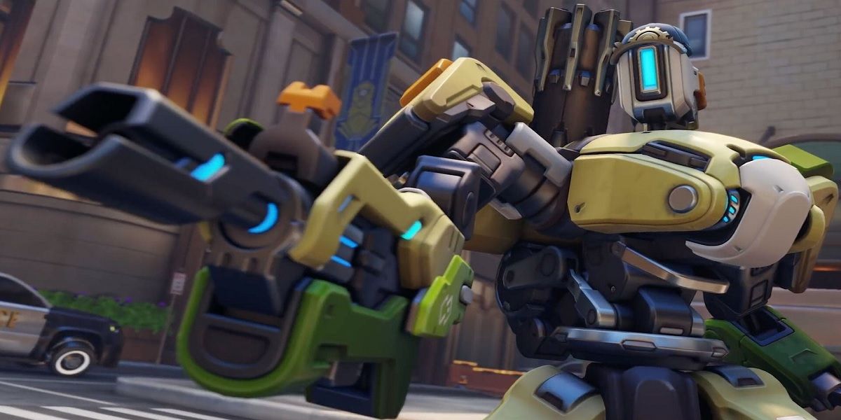 An image of Bastion holding a huge gun from Overwatch