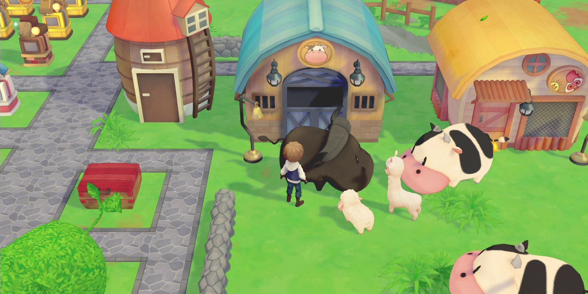 Player interacting with animals in Story of Seasons: Pioneers of Olive Town.
