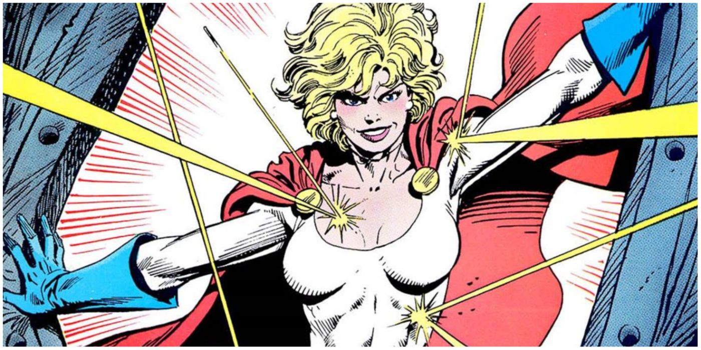 Powergirl deflecting bullets off her skin in DC comics
