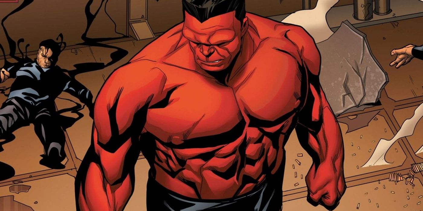 Marvel Comics' Red Hulk with the downed Thunderbolts