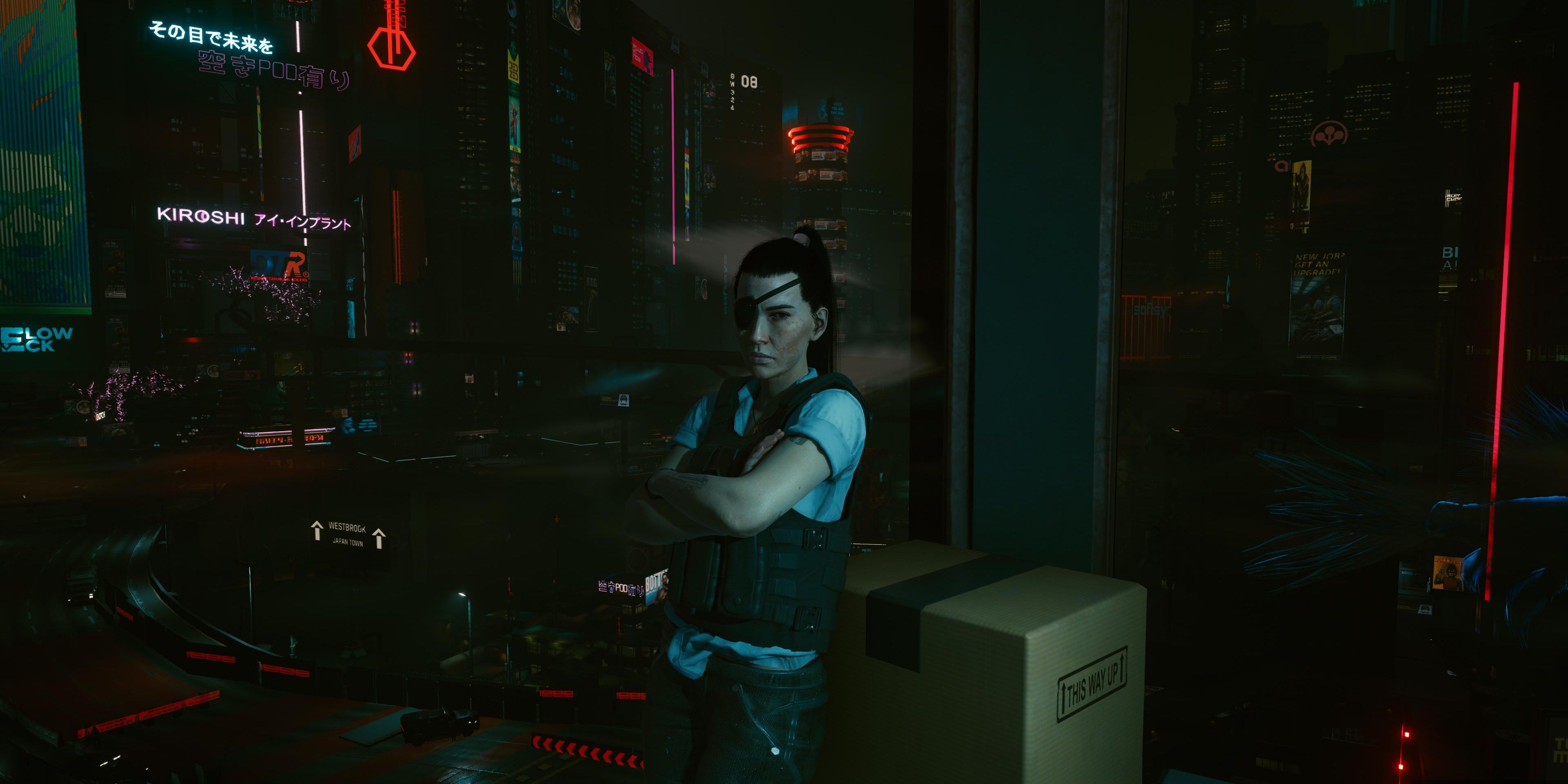 Regina with an eyepatch in Cyberpunk 2077