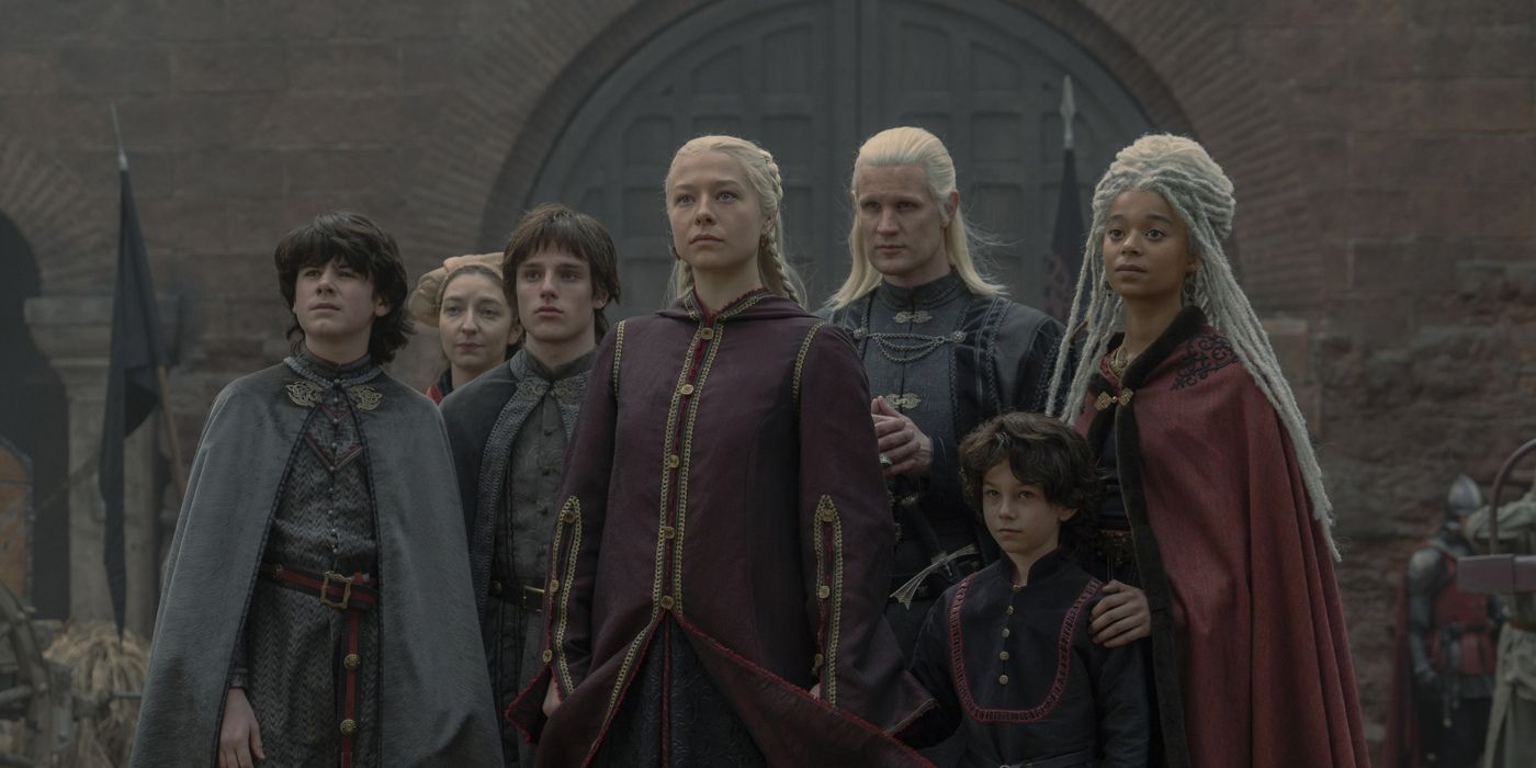 Rhaenyra Targaryen with Daemon and the rest of her family in House of the Dragon