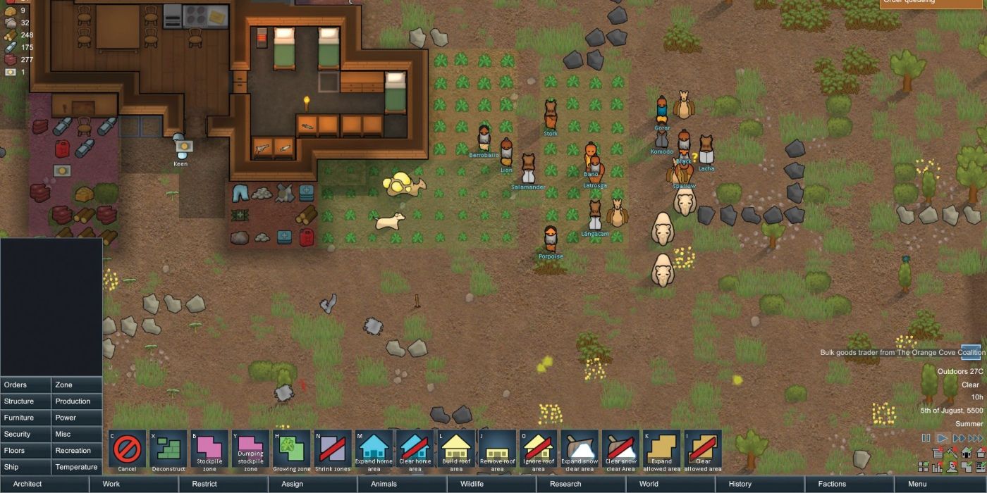 Um jogador gerenciando sua colônia no jogo Rimworld.