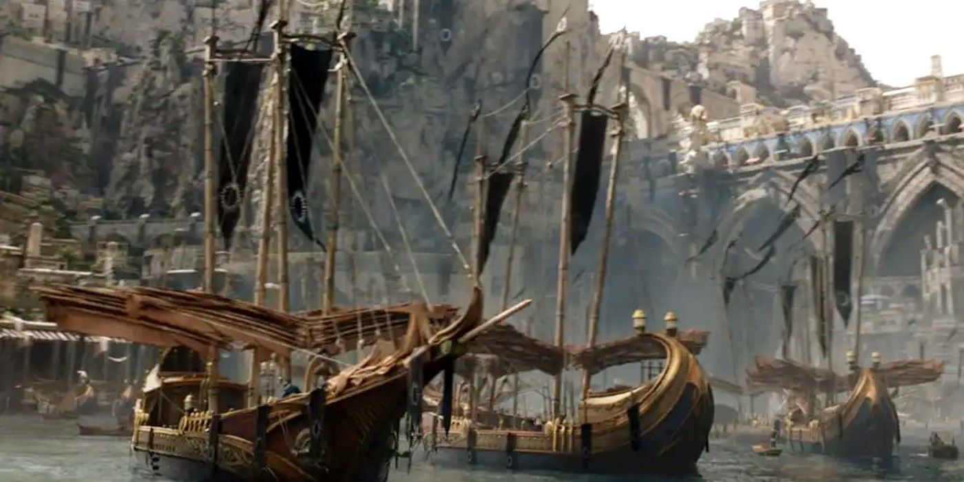 The ships of Numenor wait in harbor before they are launched
