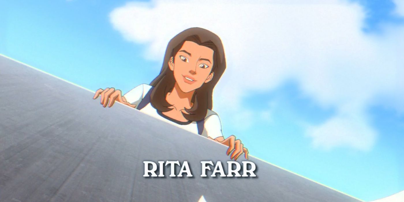 Rita Farr looking over a wall in Young Justice
