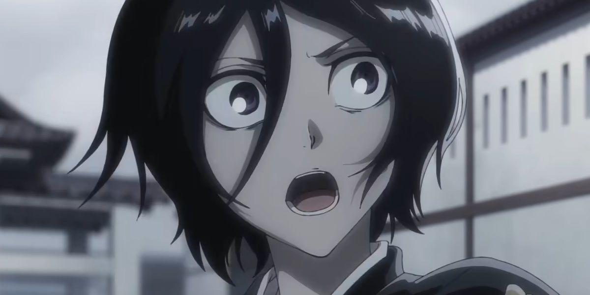 Rukia Kuchiki with a scared expression in the Bleach anime