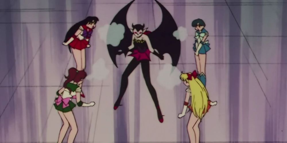 Sailor Scouts using Garlic Attack against a vampire in Sailor Moon.