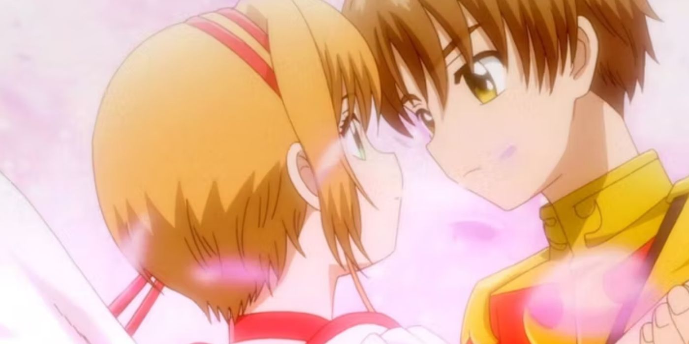 Sakura e Syaoran se encarando em Cardcaptor Sakura.