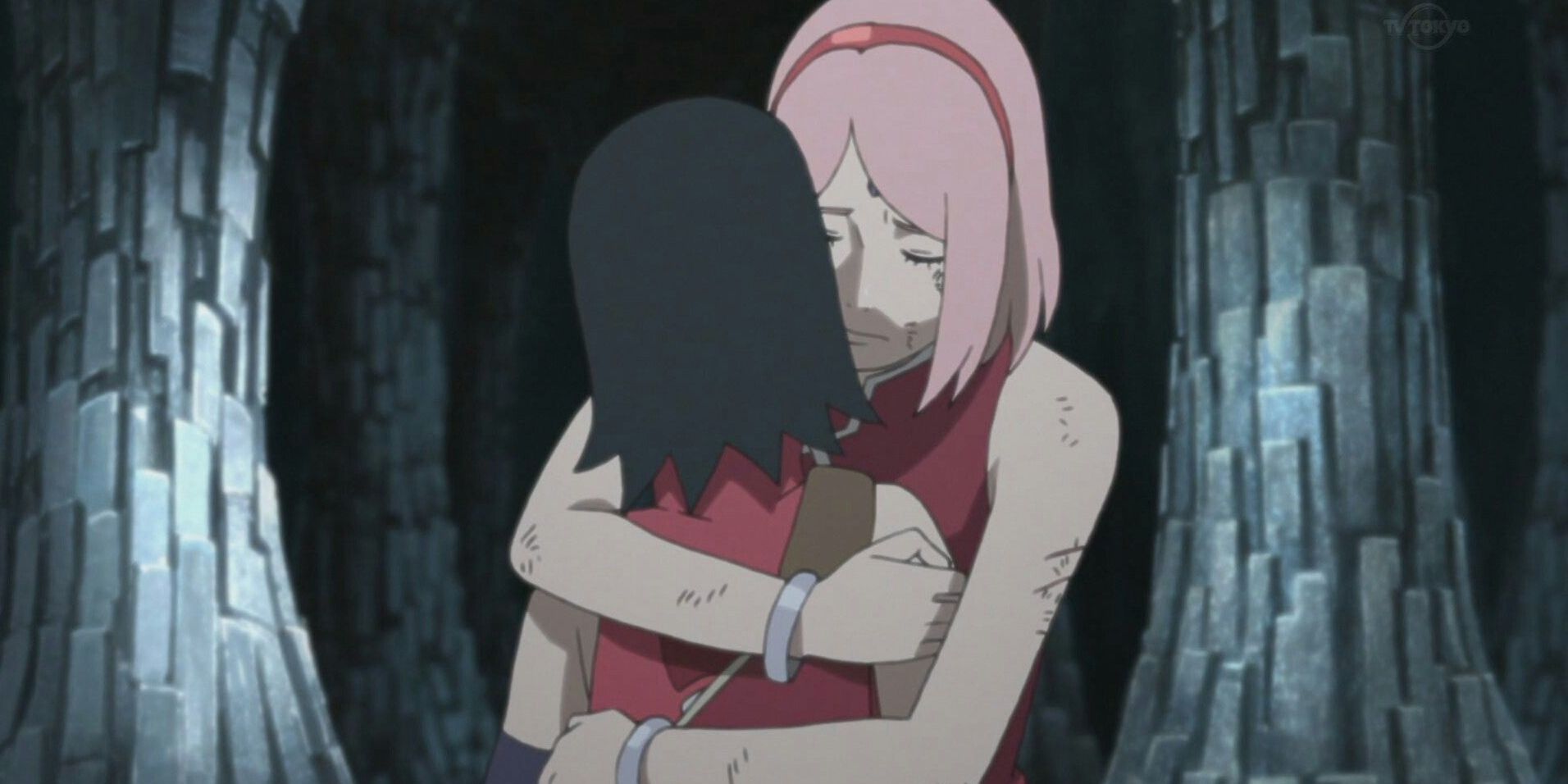 Sakura hugging Sarada
