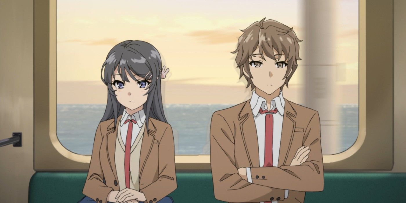 Sakuta and Mai sitting next to each other in Rascal Does Not Dream Of Bunny Girl Senpai