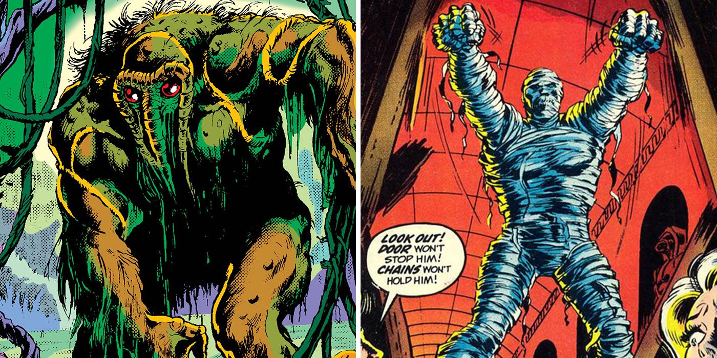 split image of Man-Thing and the Living Mummy from Marvel's Bronze Age