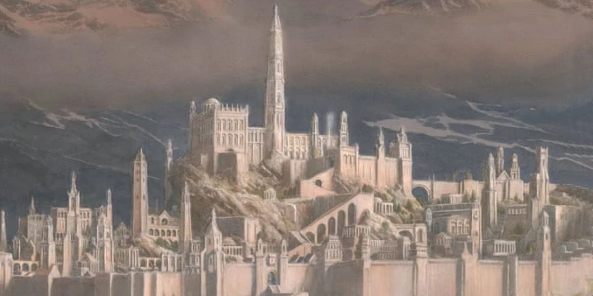 The city of Gondolin depicted on the cover of The Fall of Gondolin by J.R.R. Tolkien
