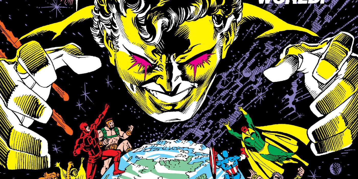 The Beyonder looms over Earth as Daredevil, Hercules, Captain America, the Vision confront him in Marvel Comics