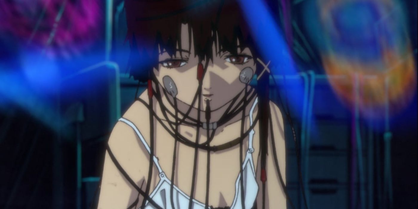 Lain Iwakura is hooked up to technology in Serial Experiments Lain.