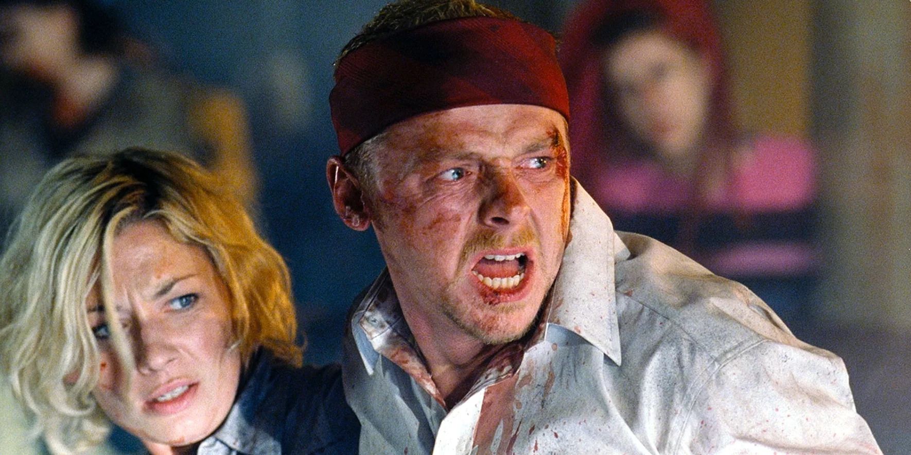 Shaun and Liz fighting off the zombies in Shaun of the Dead