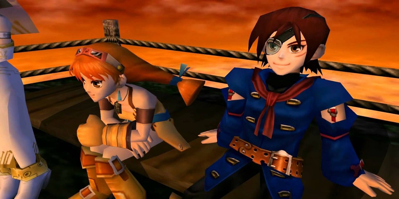 O elenco em seu dirigível no jogo Skies of Arcadia