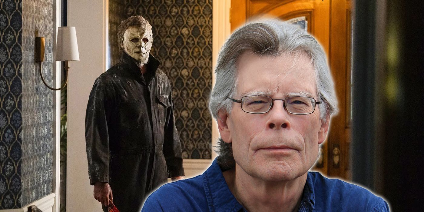 Stephen King over image of Michael Myers from Halloween Ends