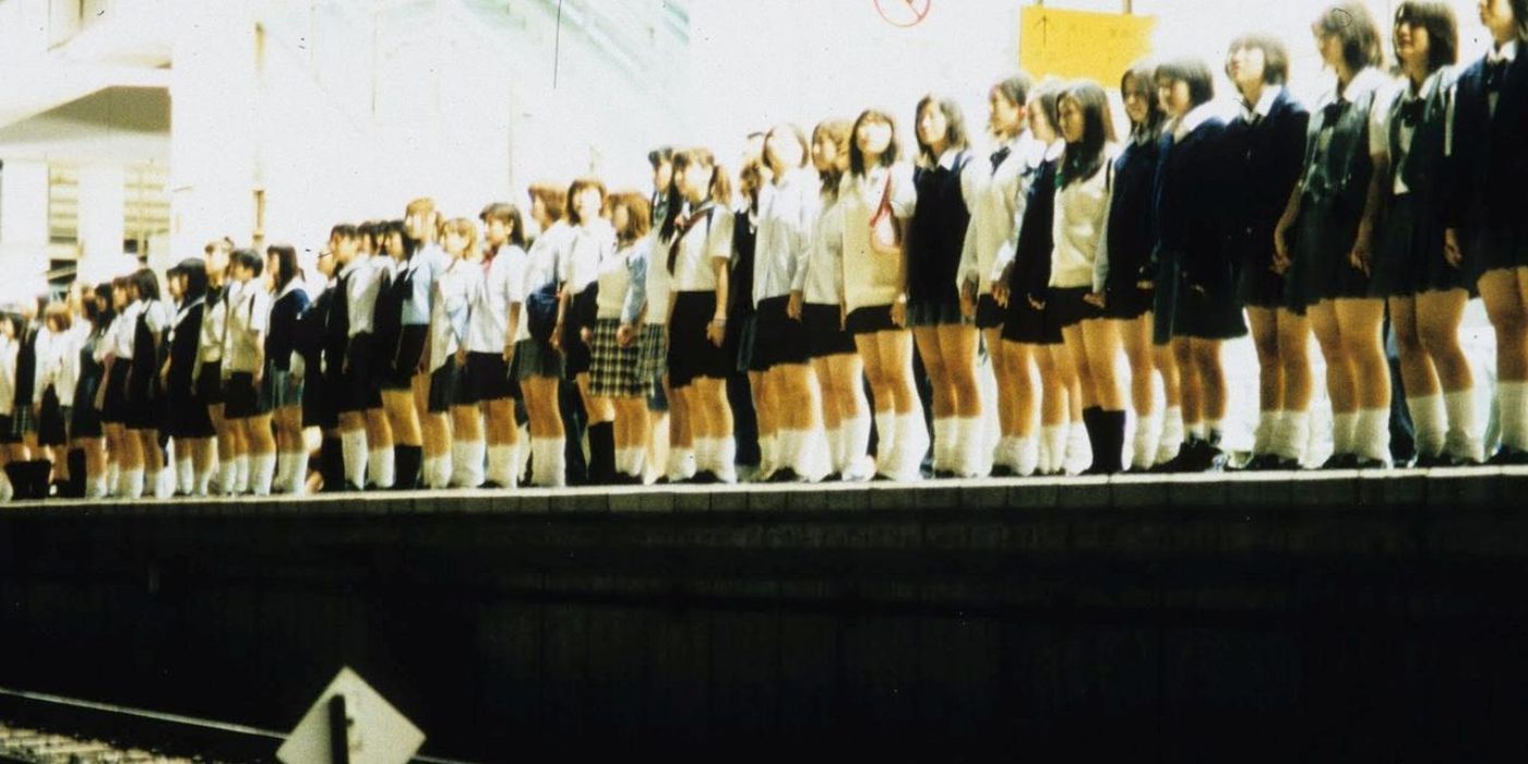 54 girls about to jump in front of a subway train in Suicide Club