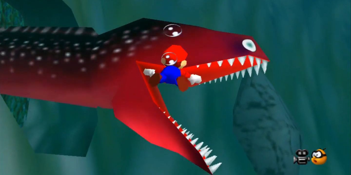 Eel From Jolly Roger Bay In Super Mario 64 Attacks